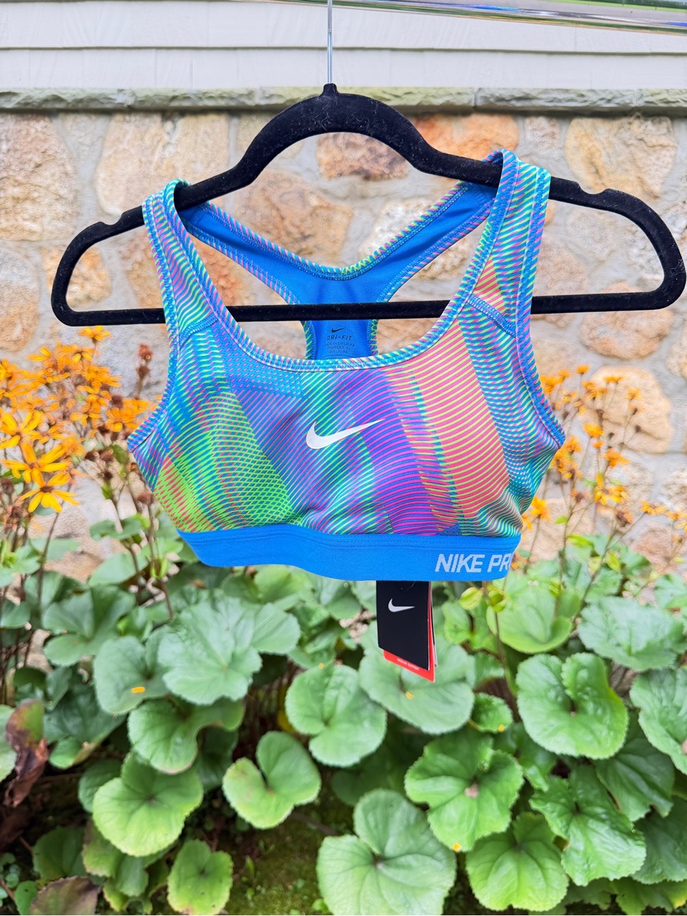 Nike Women's Multicolor Striped Sports Bikini Top - Blue, Purple, Green